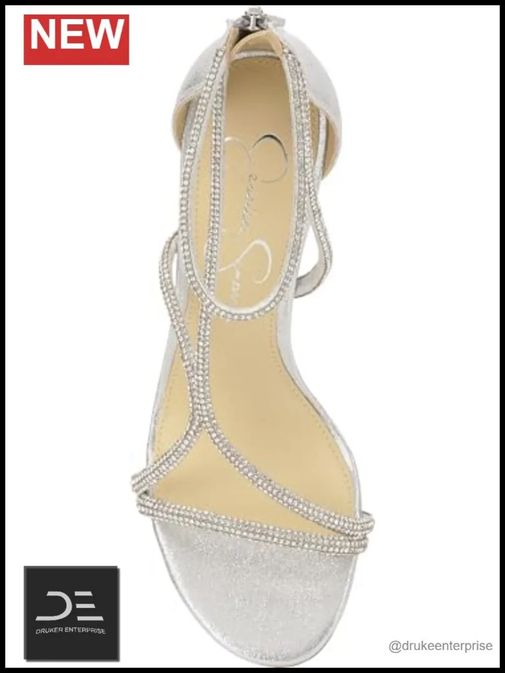 Jessica Simpson Shiny Block Heel Sandals Ankle Strap Open Toe Polyester